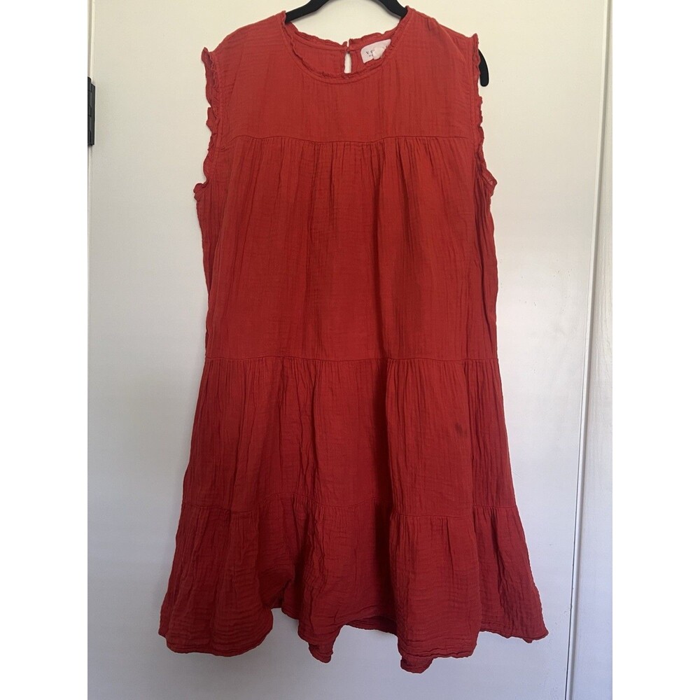 Velvet by Graham & Spencer Susie Cotton Gauze Tiered Dress XL Orange Flaw